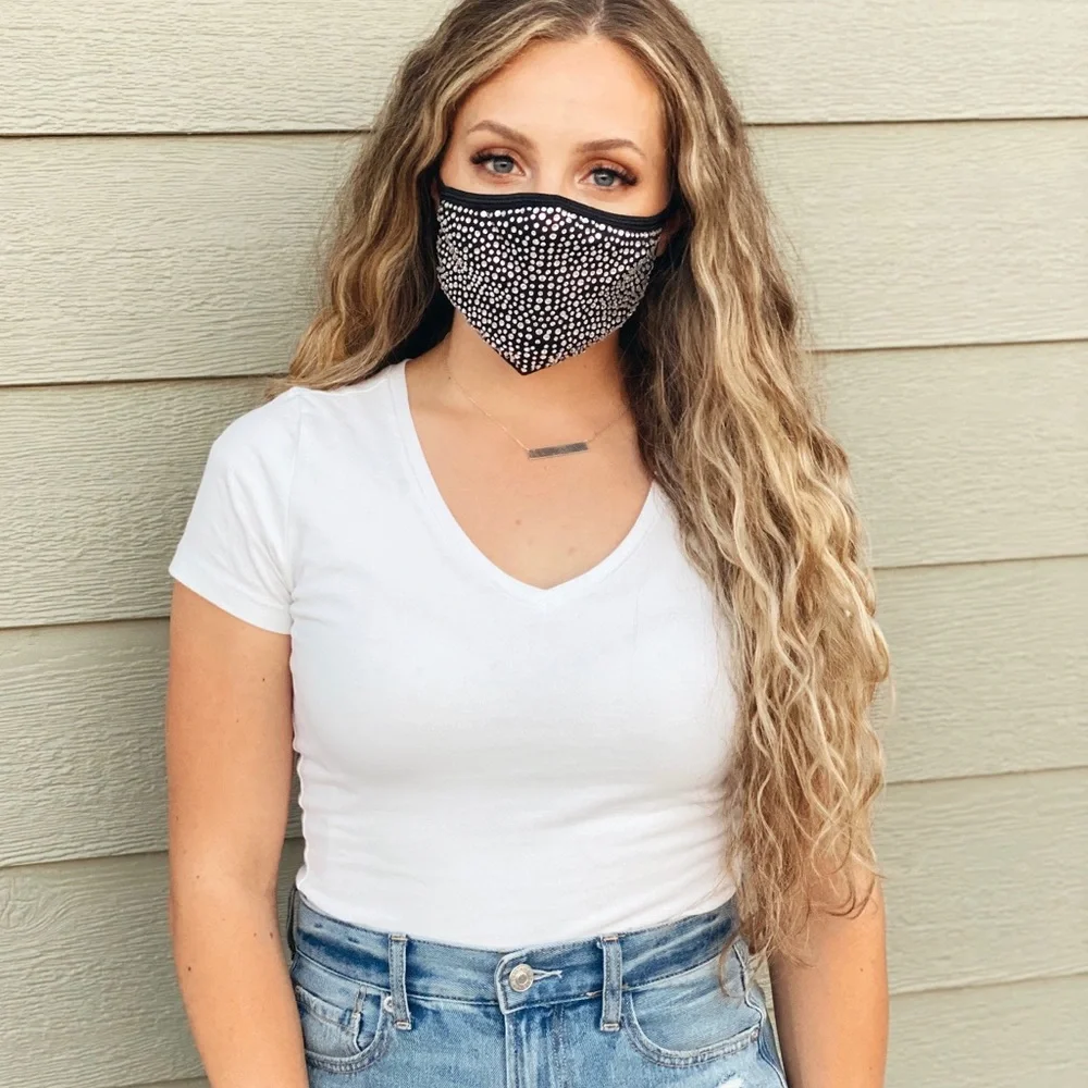 KIDS WHITE Rhinestone Bling Face Mask